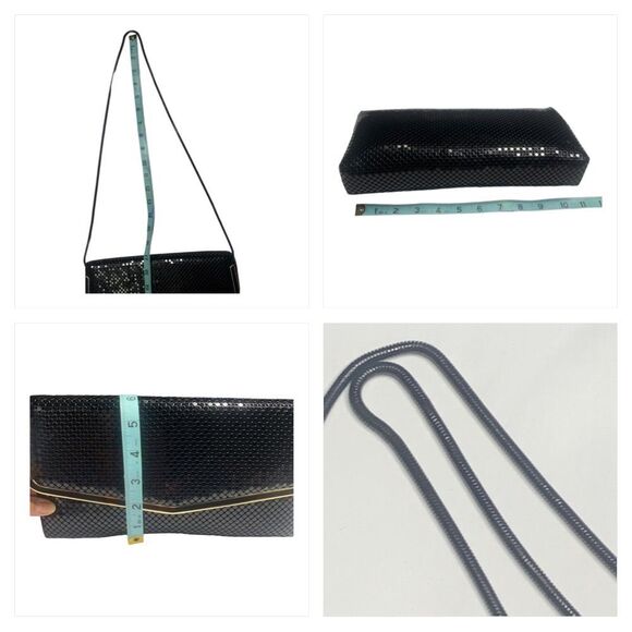 Black Metal Mesh-Metal Gold Tone Metal Trim Evening Shoulder Purse or Clutch - Picture 8 of 15